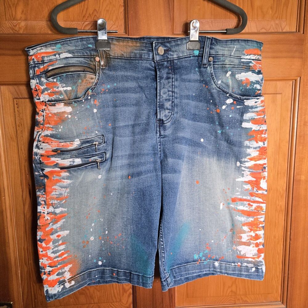 Rockstar Original Natural Selection Designer Denim Shorts Mens Size 38 Paint...
